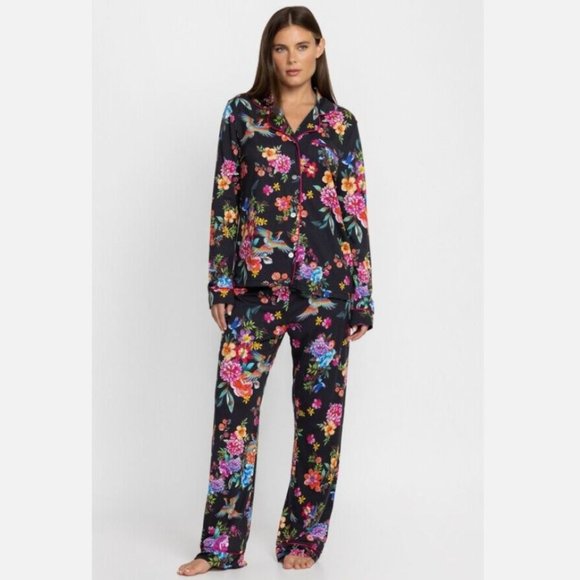 Johnny Was Sognatore Neros Long Pj Set Floral Home Lounge Pajama Black Large NEW